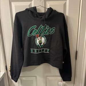 NBA Boston Celtics Black Cropped Hoodie with Green & White Logo